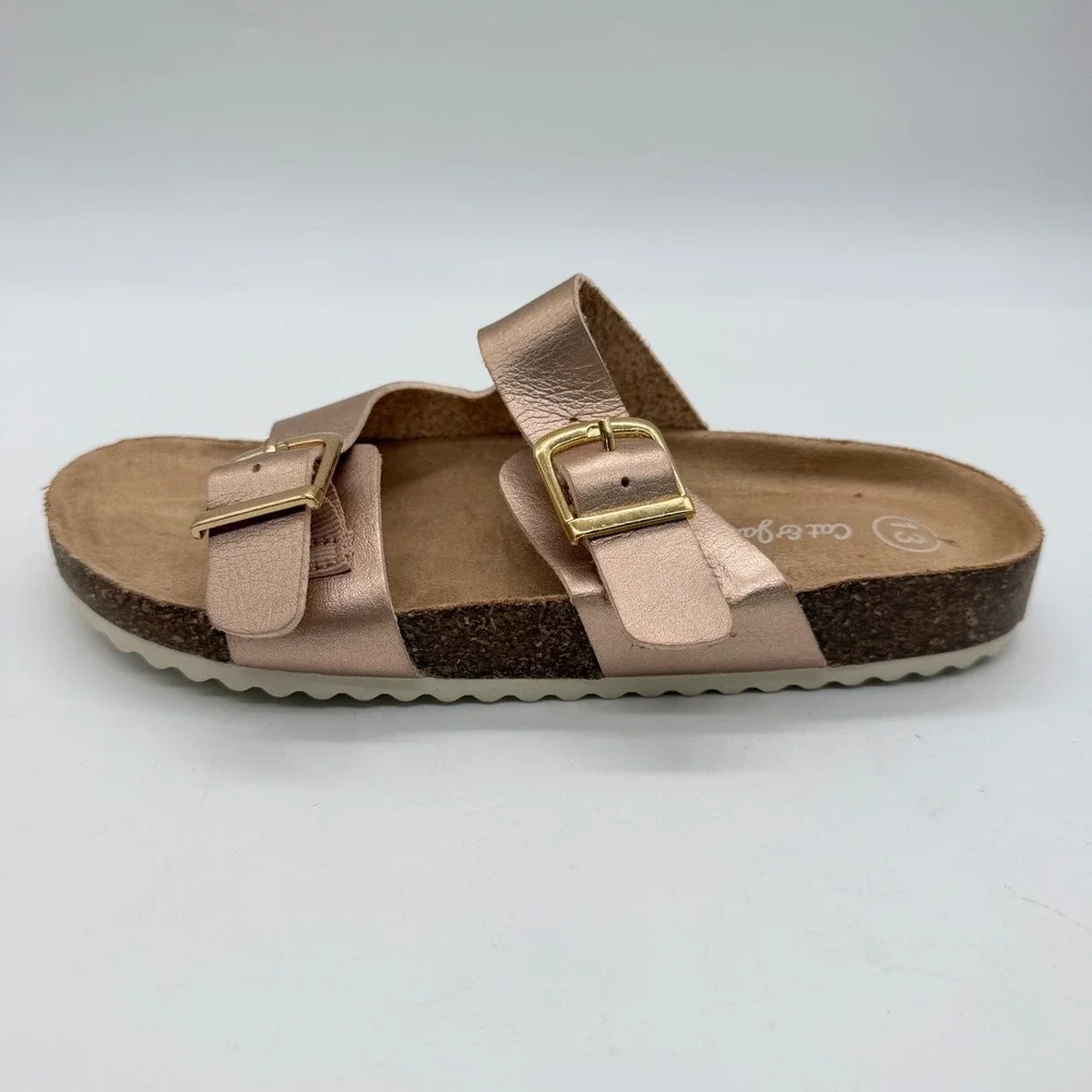 Cat & Jack Kids Rose Gold Double Buckle Slide Sandals Size 13 Metallic Cork